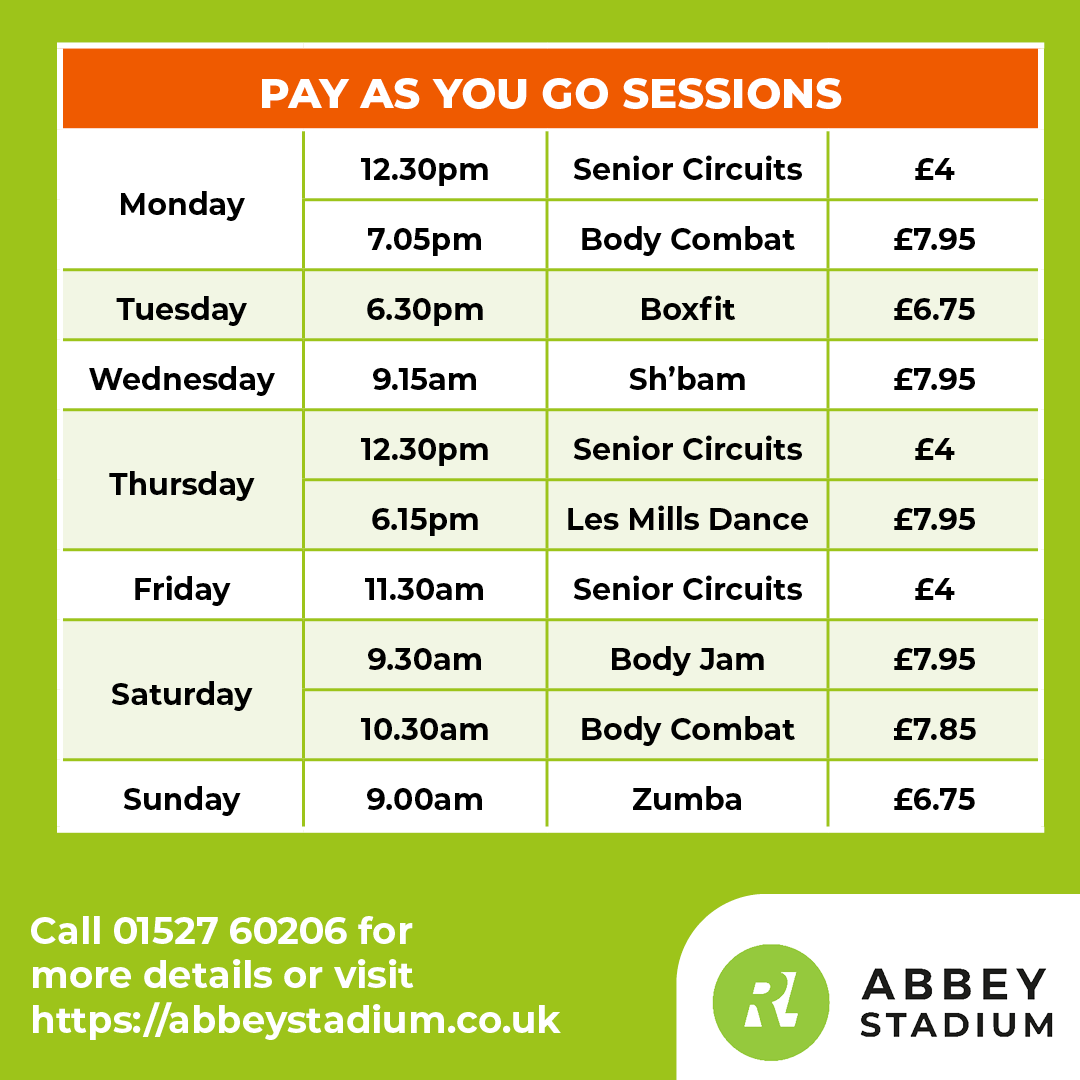 Timetable of weekly pay as you go classes